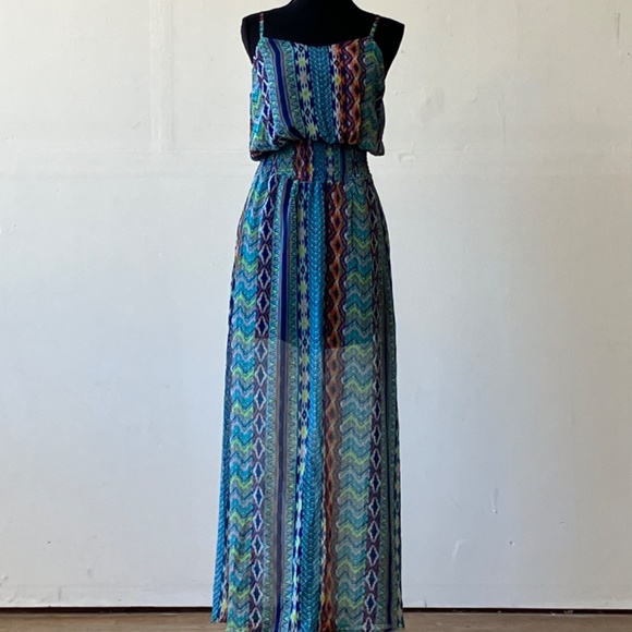 Fire Los Angeles Blue multicolor colorful Western Print maxi dress - Picture 10 of 11